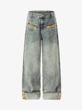 Leopard Print Trim Washed Jeans