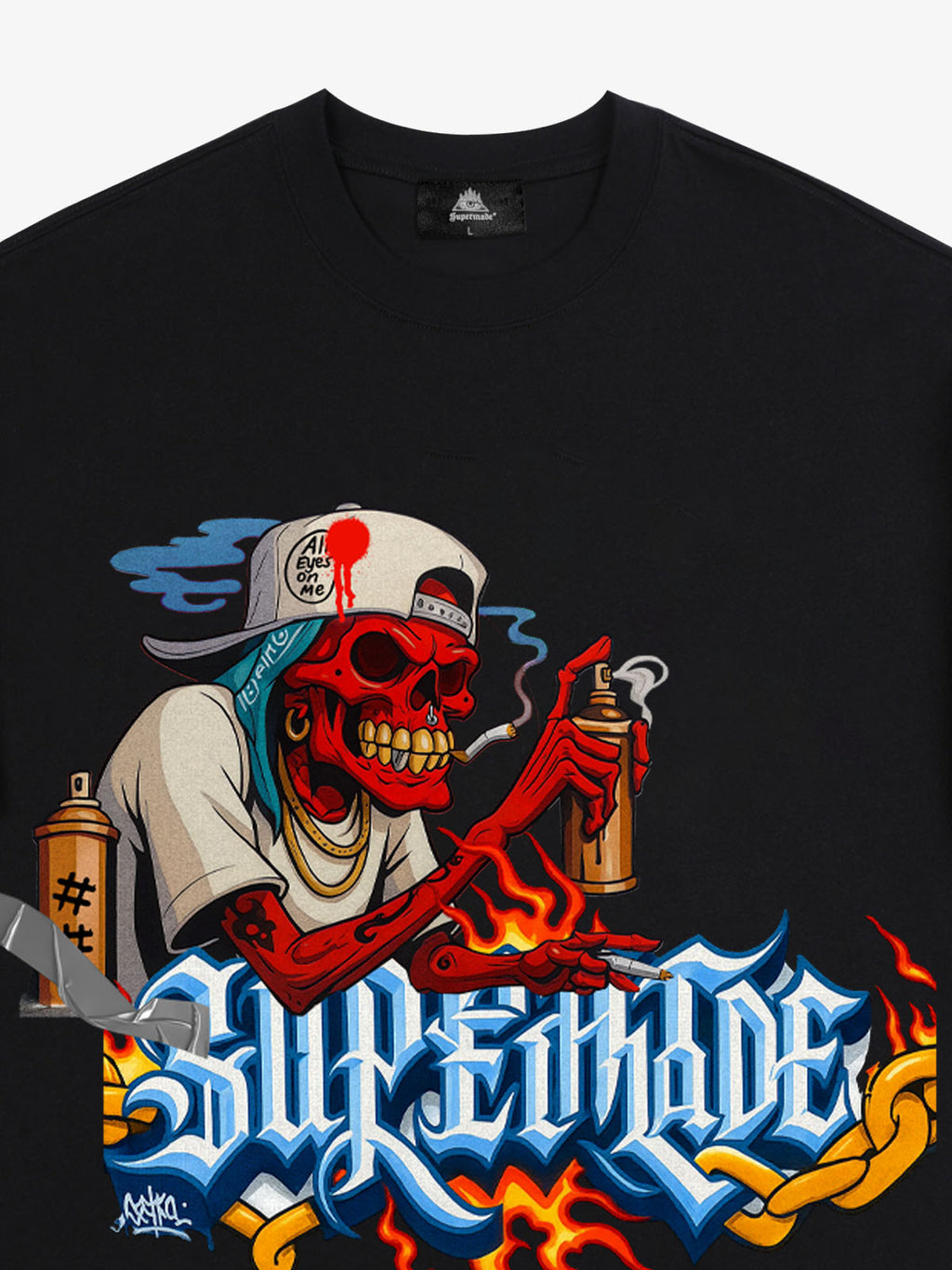 Street Skull Graffiti Artist Flame Flower Font T-Shirt