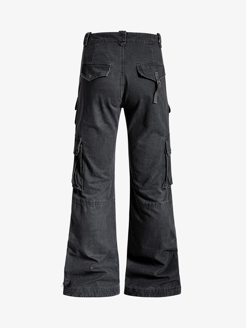 Vintage Washed Multi-Pocket Adjustable Strap Flare Cargo Pants