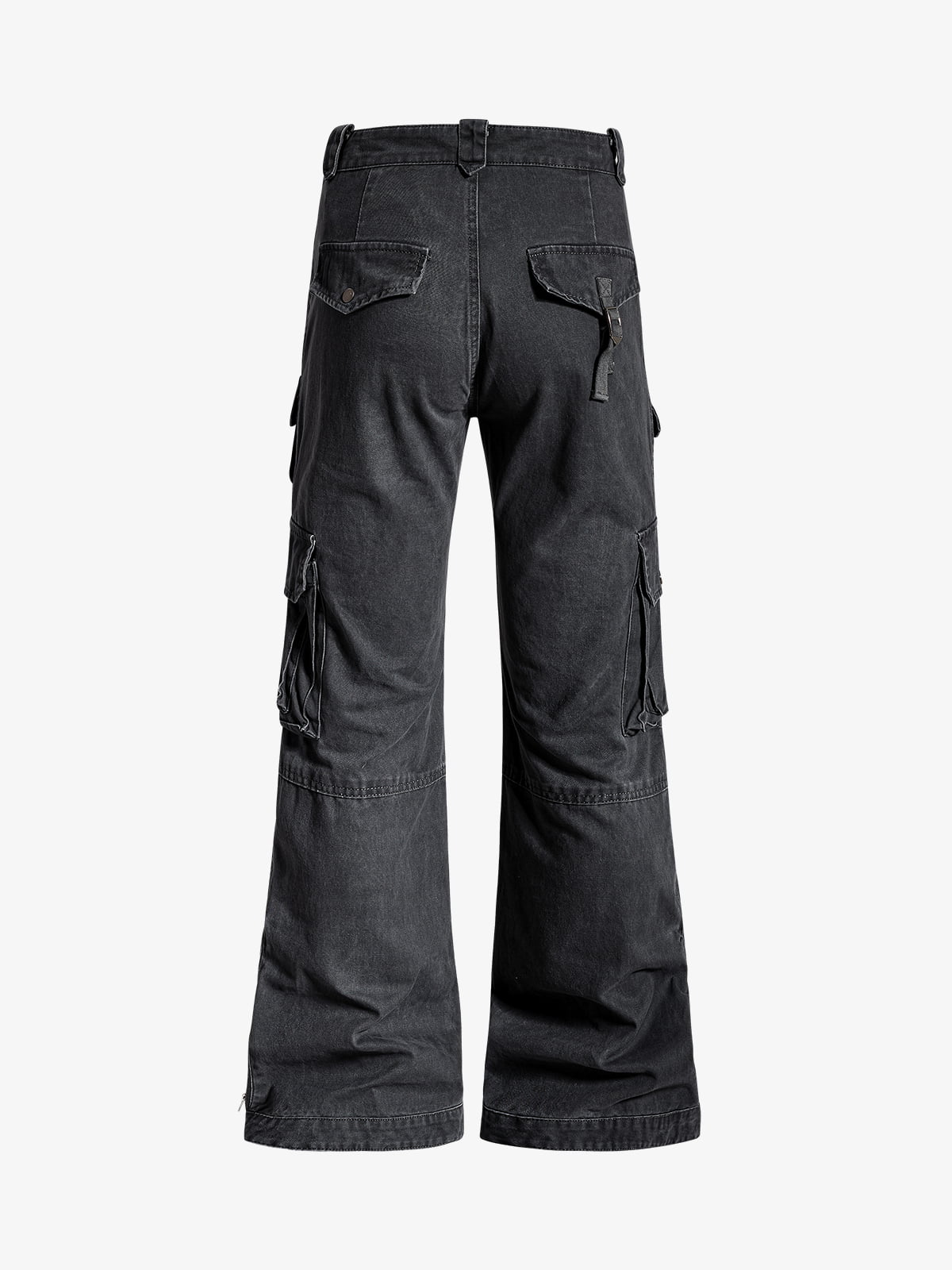 Vintage Washed Multi-Pocket Adjustable Strap Flare Cargo Pants