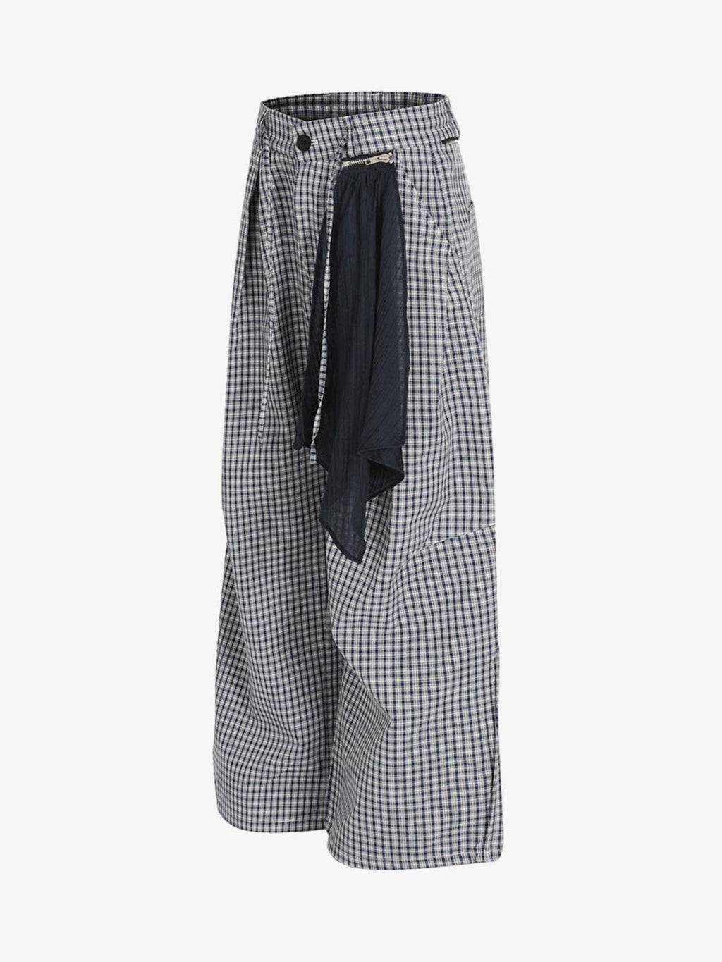 Checkered Pleated Detachable Front Panel Drawstring Pants