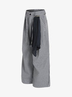 Checkered Pleated Detachable Front Panel Drawstring Pants