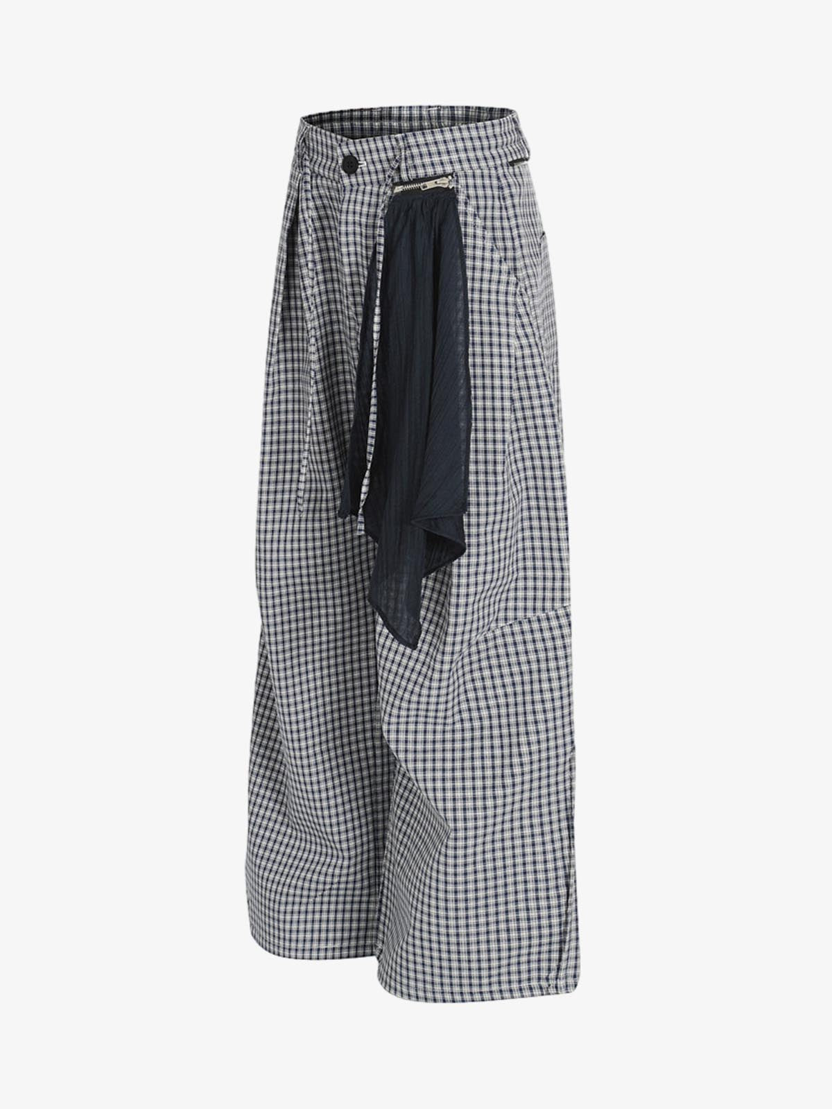 Checkered Pleated Detachable Front Panel Drawstring Pants