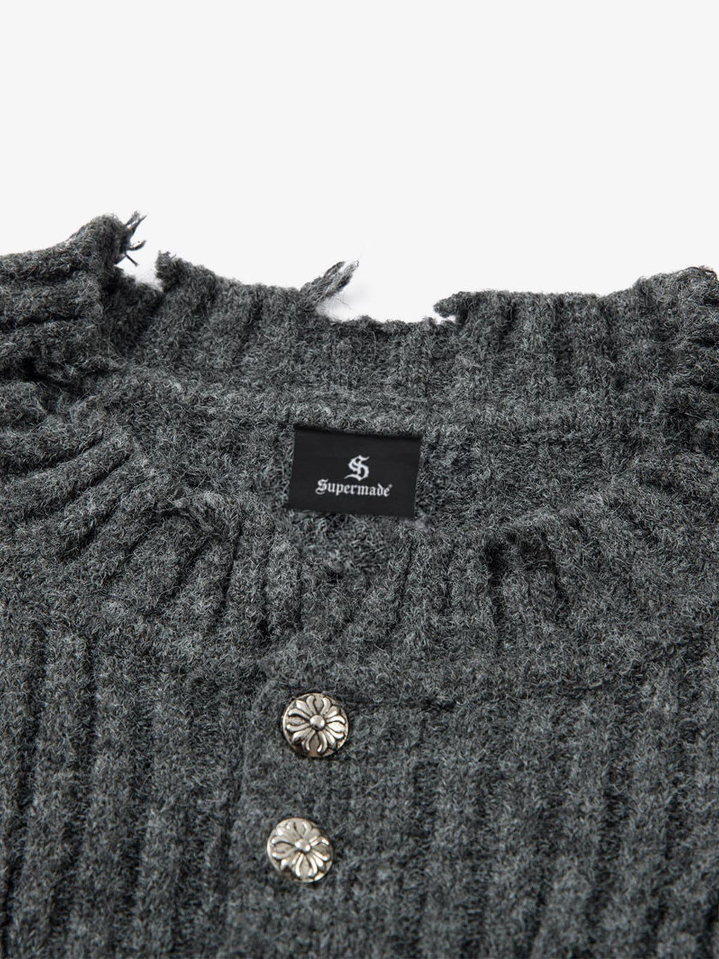 Knitted Distressed Diamond Pattern Raw Edge Sweater
