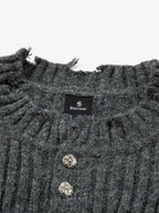 Knitted Distressed Diamond Pattern Raw Edge Sweater