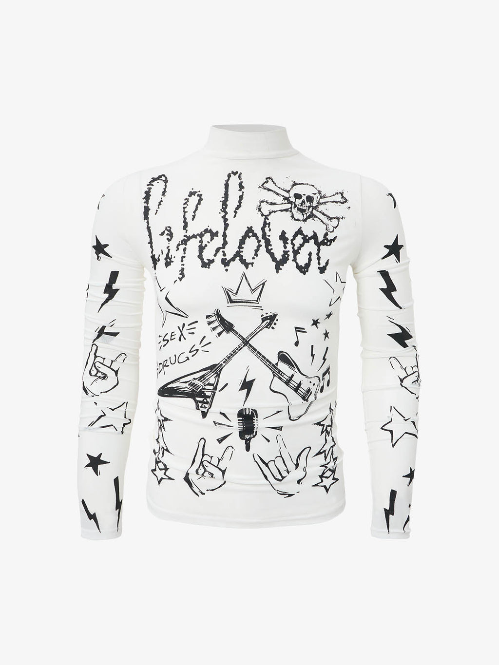 Punk Graphic Mesh Long Sleeve Top