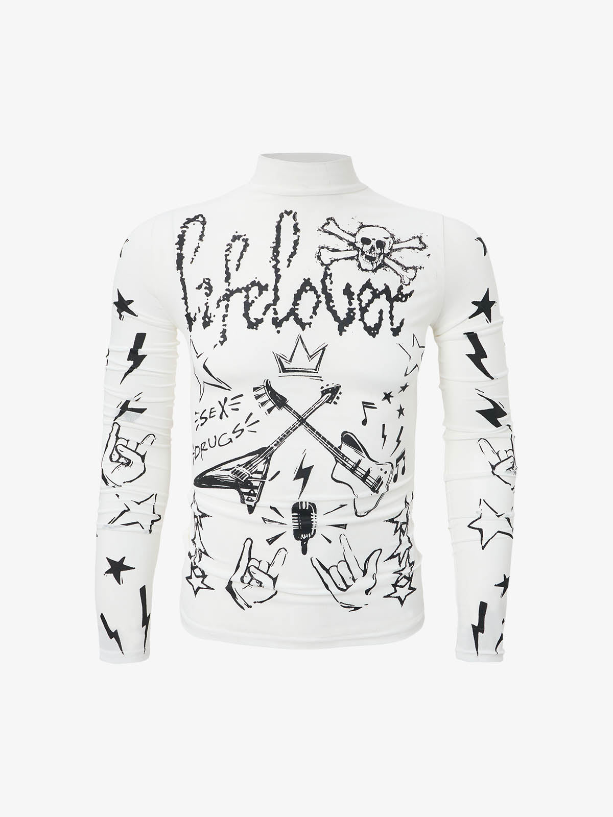 Punk Graphic Mesh Long Sleeve Top