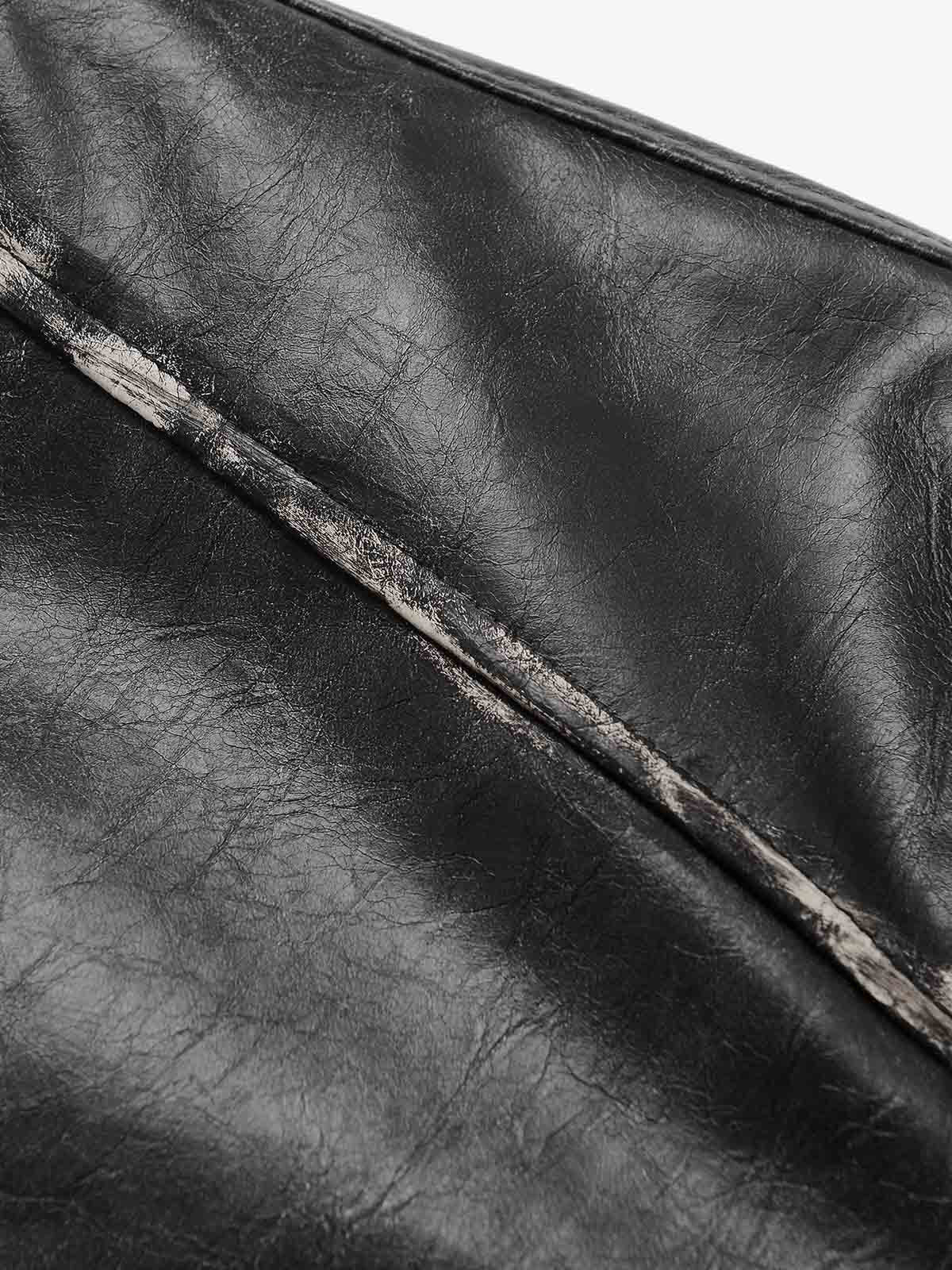 Retro Leather Stand-Collar Elastic Hem Jacket