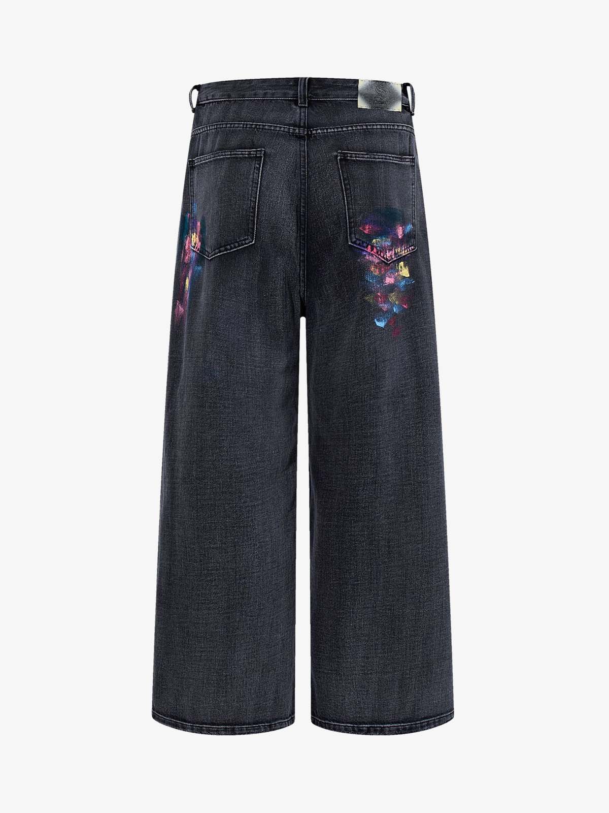 Retro Distressed Colorful Graffiti Art Print Jeans