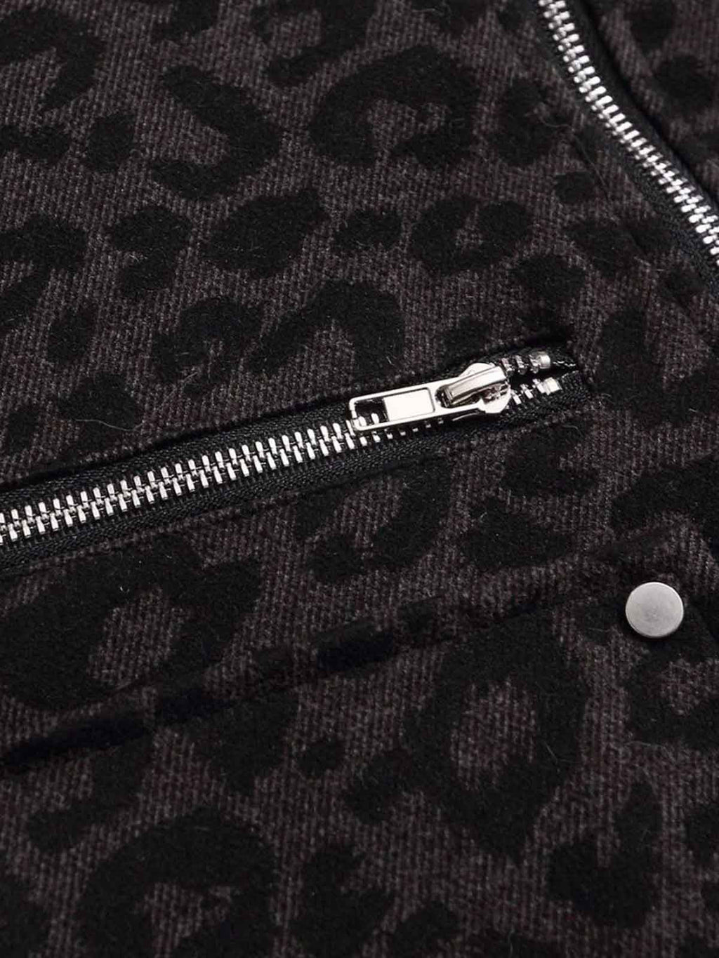 Retro Faux Fur Trimmed Hood Leopard Print Bomber Jacket