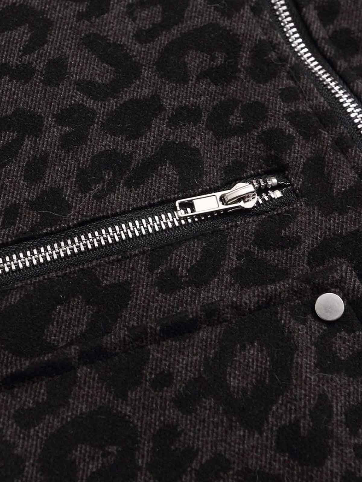 Retro Faux Fur Trimmed Hood Leopard Print Bomber Jacket