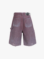 Gradient Rhinestone Embellished Denim Jorts