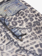 Vintage Leopard 3D Print Double Waistband Washed Jeans