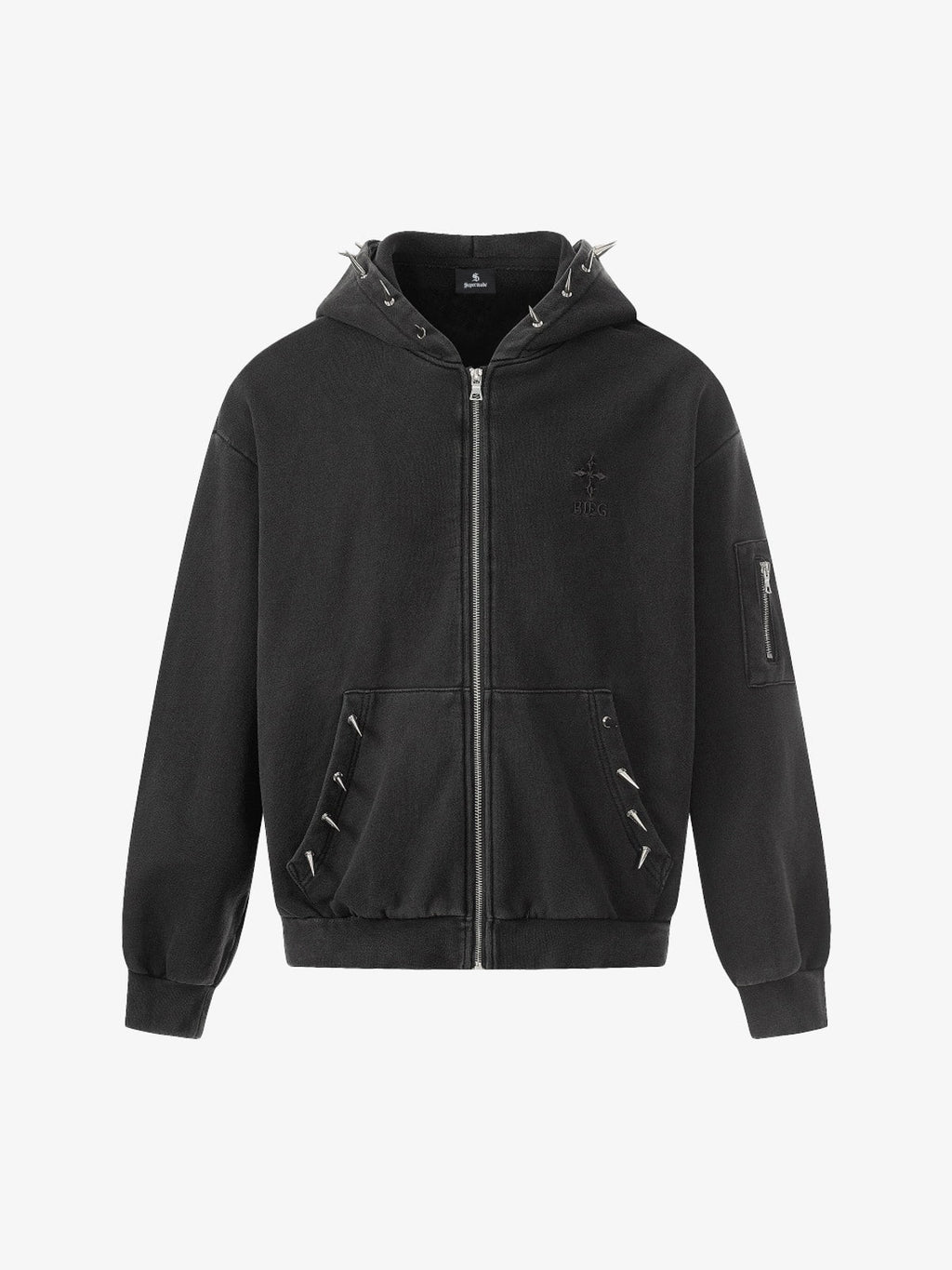 Spike Stud Detail Zip Up Hoodie