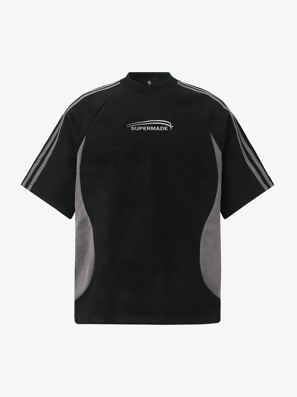 Suede Panel precipice Embroidered Short Sleeve T-Shirt - 2616