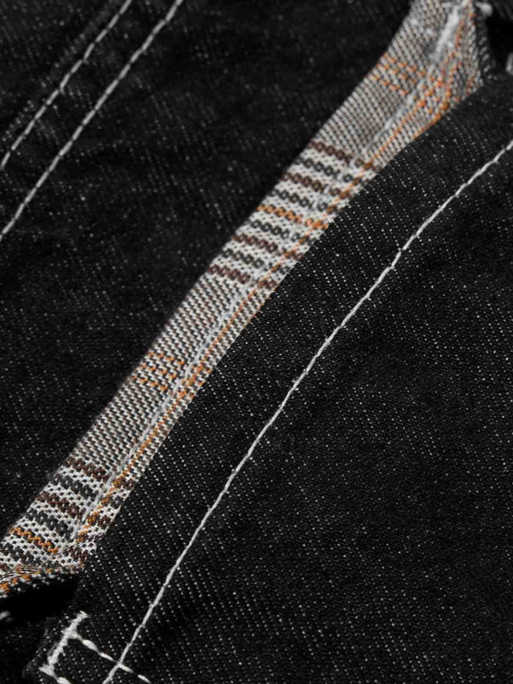 Vintage Plaid-Trim Tape-Belt Jeans