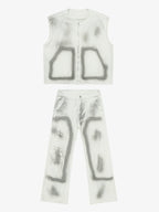 Airbrush Print Sleeveless Vest & Straight Leg Jeans Set