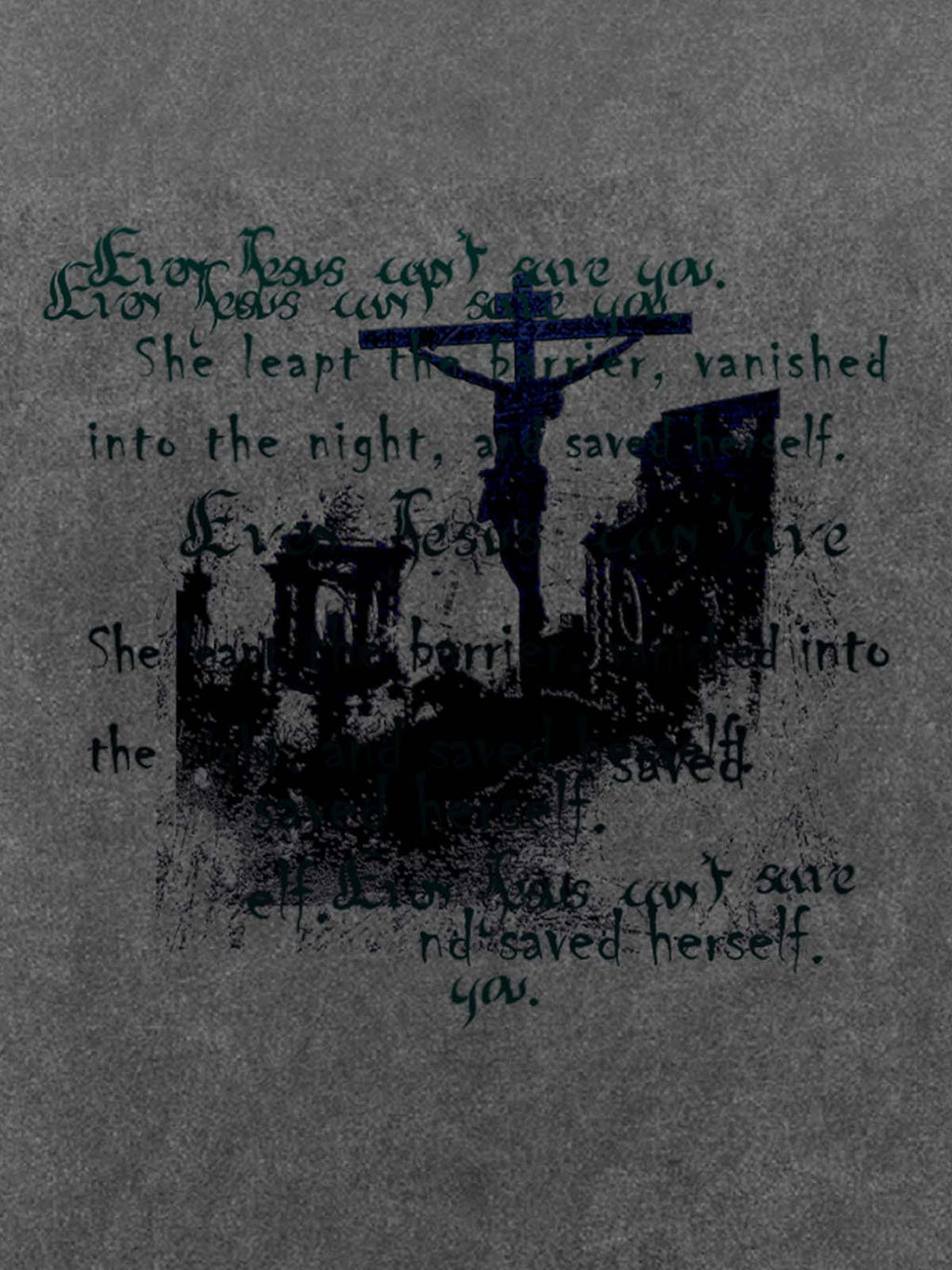 Washed Cross Overlay Text Graphic T-Shirt