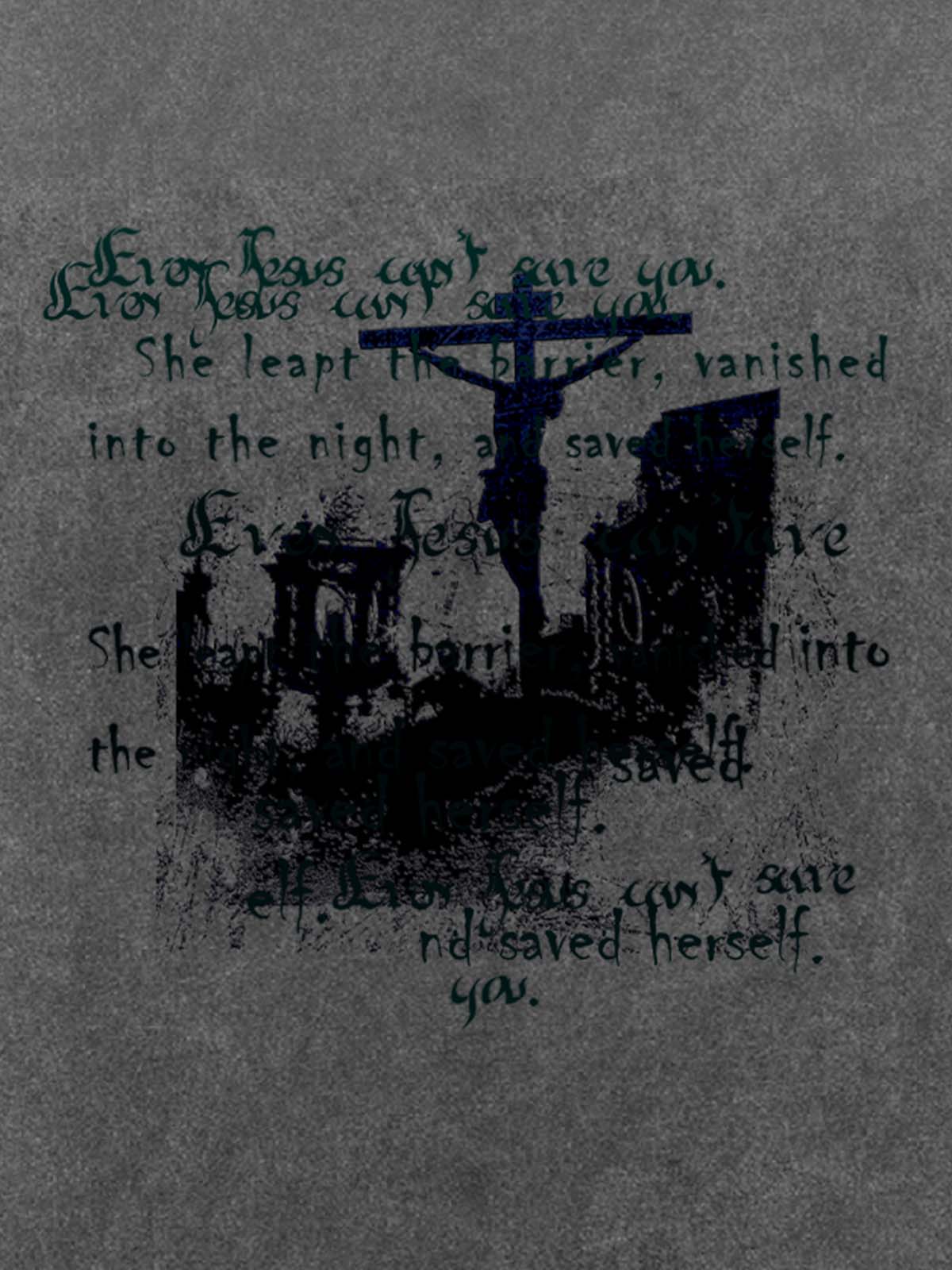 Washed Cross Overlay Text Graphic T-Shirt