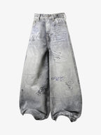Hand Drawn Scribble Print Baggy Jeans
