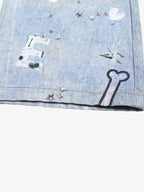 Cartoon Dalmatian Dog Graphic Distressed Washed Jeans