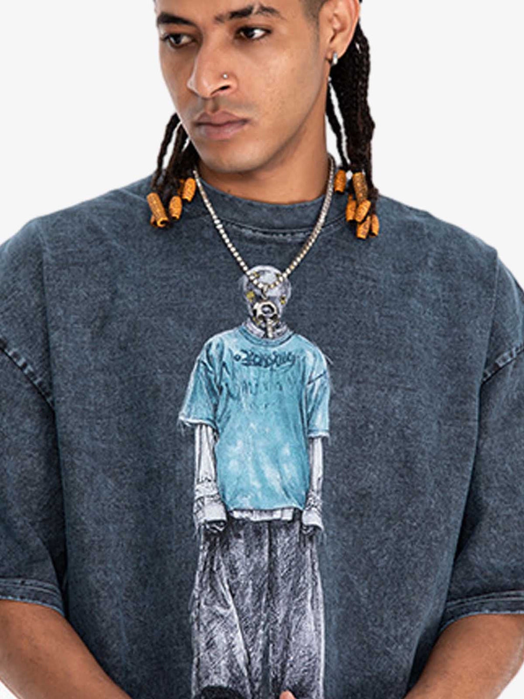 Vintage Washed Skeleton Graphic Oversized T-Shirt