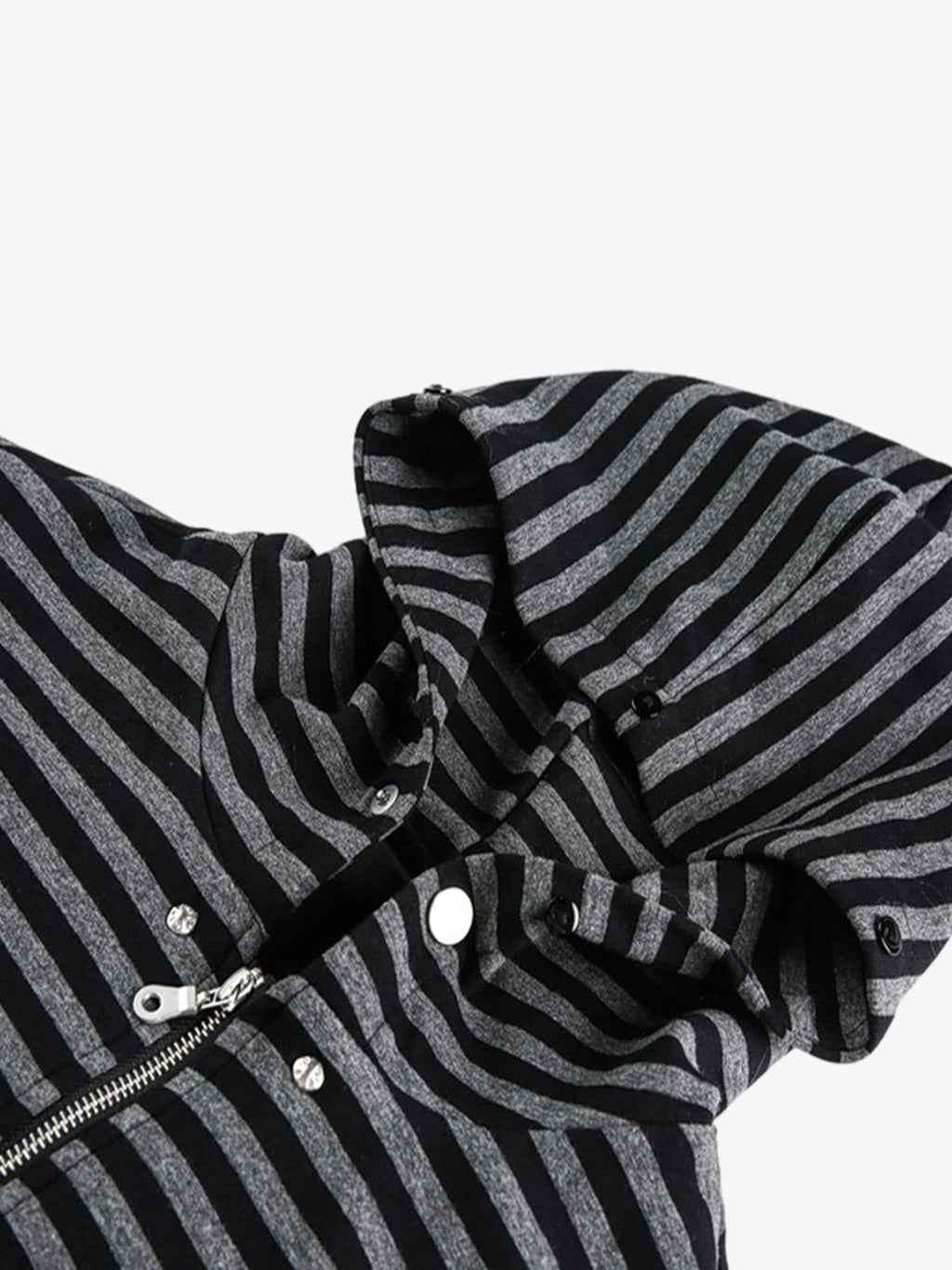 Detachable Fur Collar Striped Zip Up Hoodie