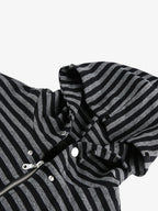 Detachable Fur Collar Striped Zip Up Hoodie