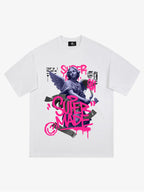 Street Pink Lucky Angel Graphic Design T-Shirt