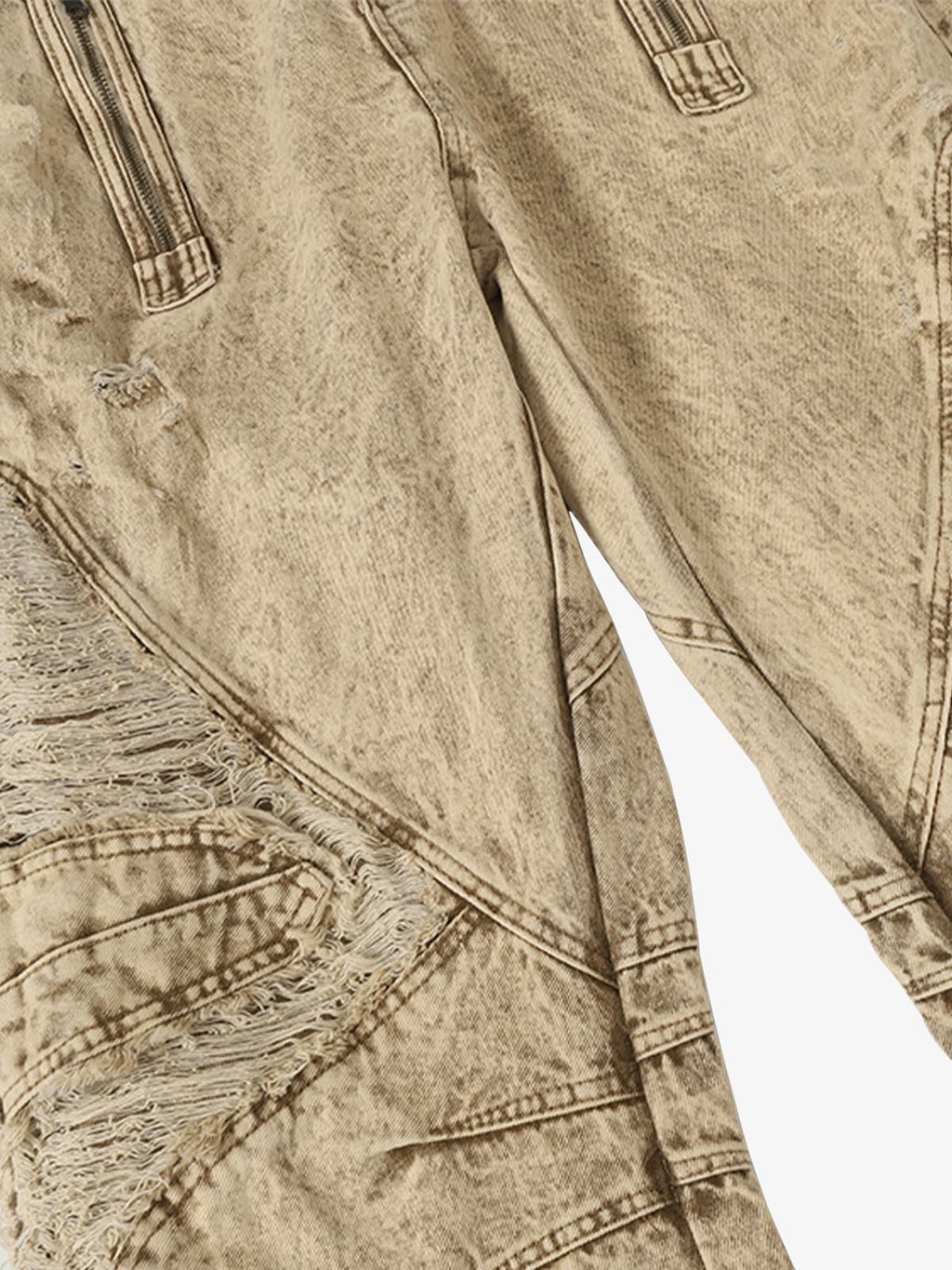 Distressed Raw-Edge Panel Sculpted Wide-Leg Jeans - 2590