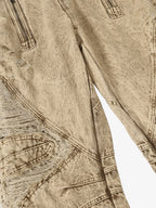 Distressed Raw-Edge Panel Sculpted Wide-Leg Jeans - 2590