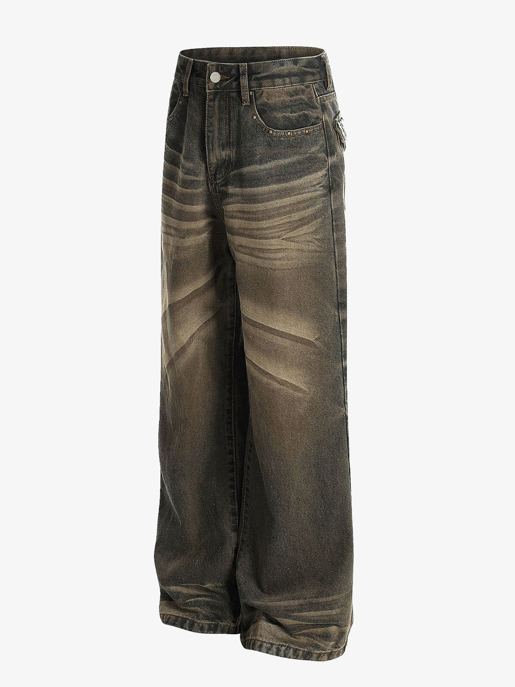 Washed Button Detail Wide Leg Pants