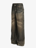 Washed Button Detail Wide Leg Pants