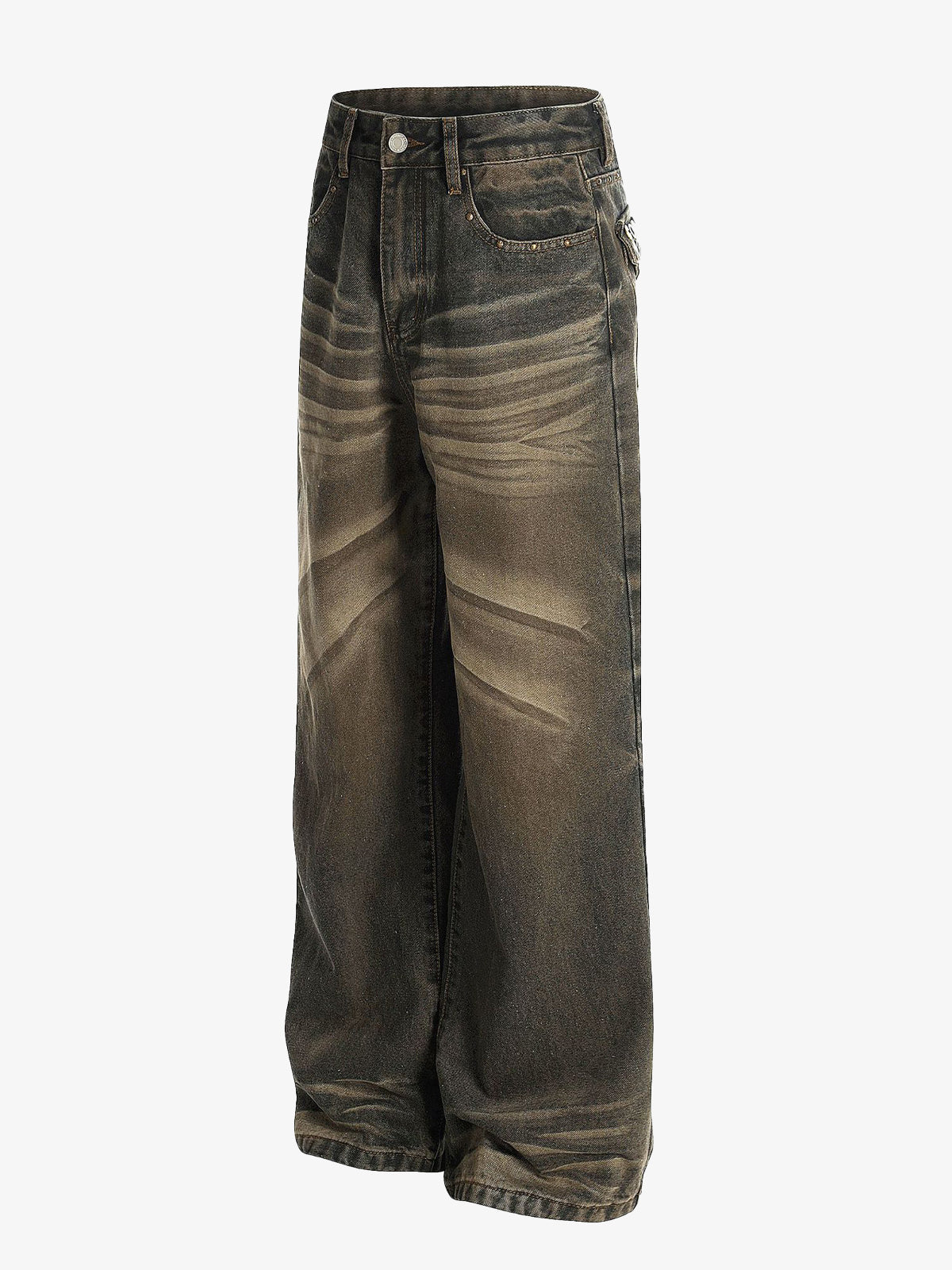 Washed Button Detail Wide Leg Pants