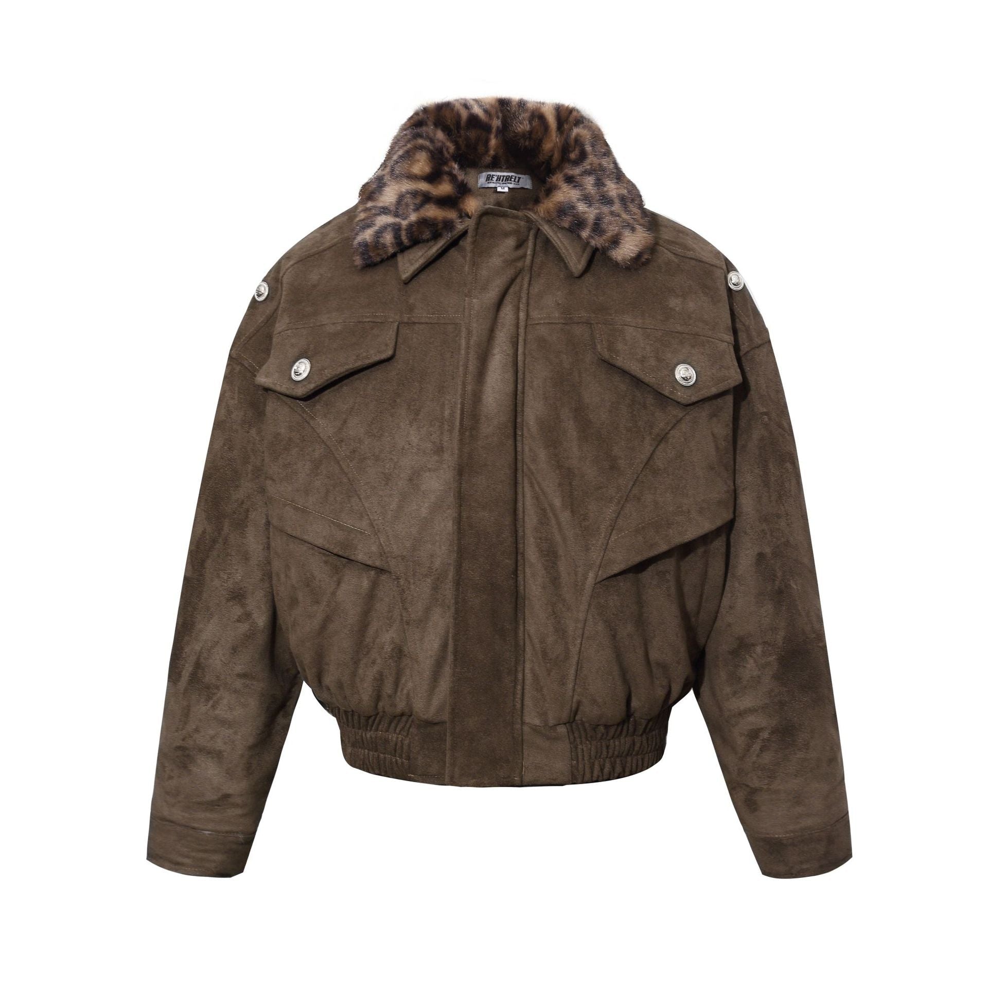Retro Leopard Fur Collar Padded Bomber Jacket