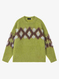 Retro Fuzzy Argyle Jacquard Knit Sweater