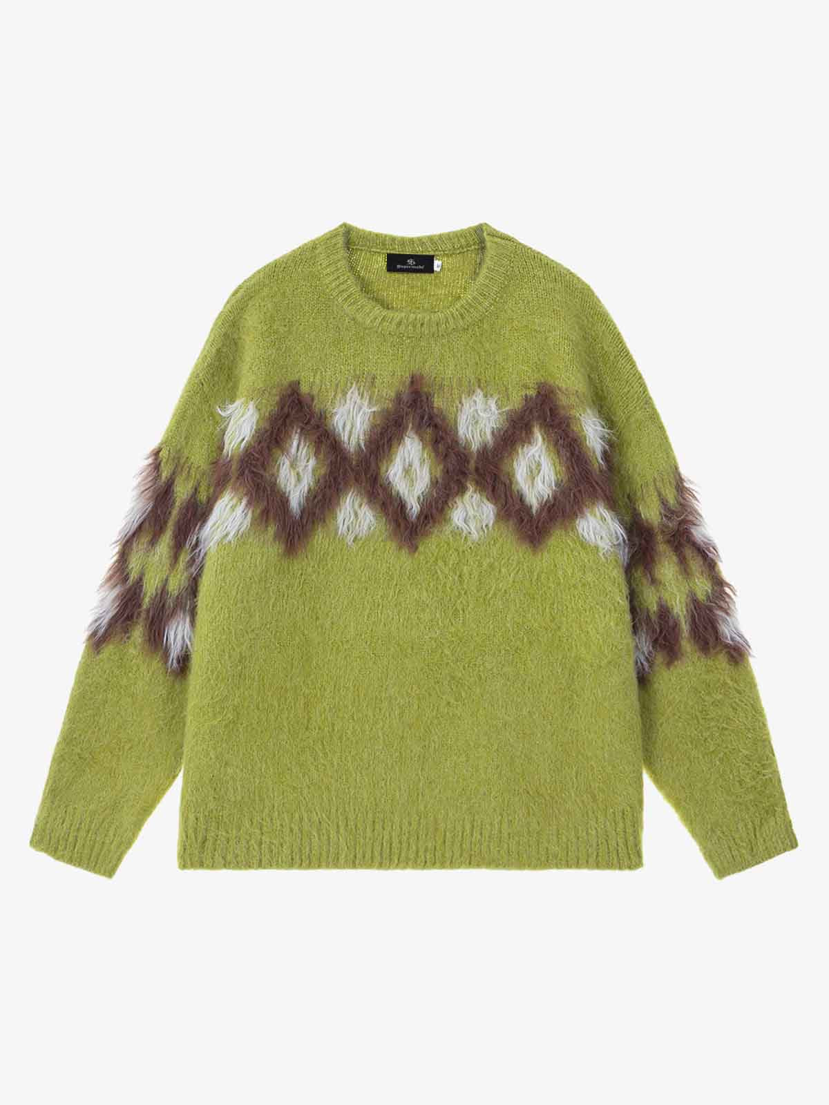 Retro Fuzzy Argyle Jacquard Knit Sweater