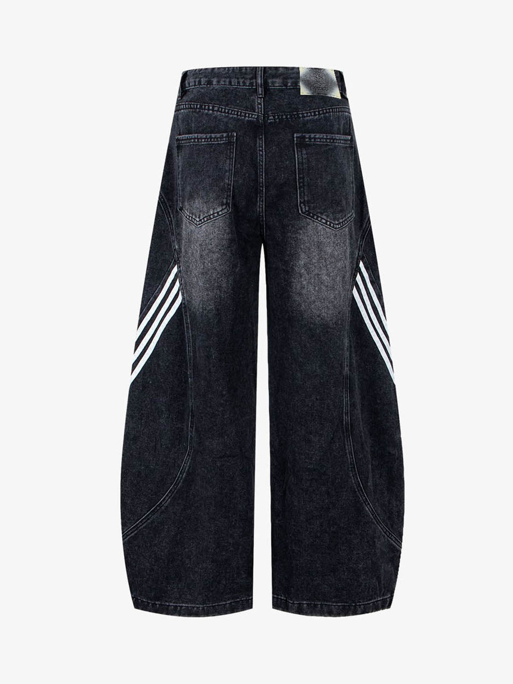 Contrast Stripe Panel Barrel Denim Jeans - 2607