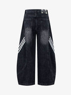 Contrast Stripe Panel Barrel Denim Jeans - 2607