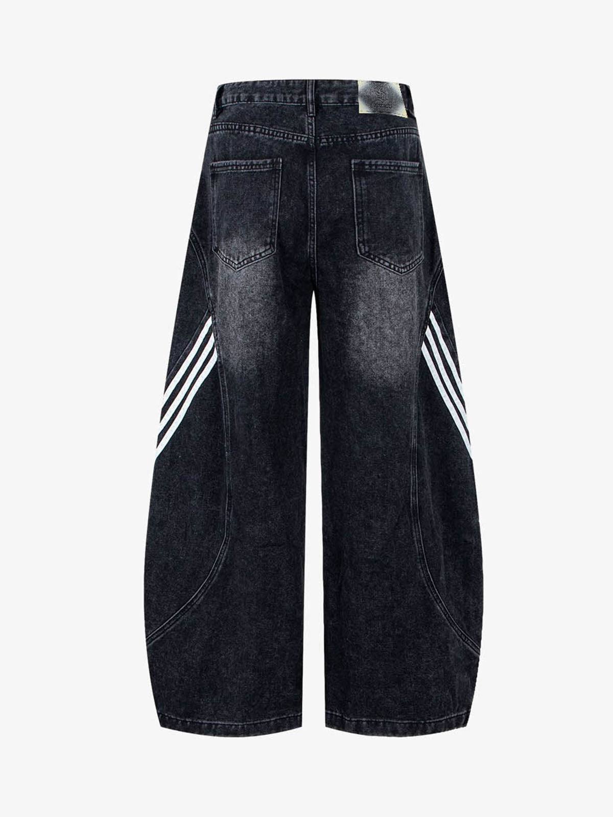 Contrast Stripe Panel Barrel Denim Jeans - 2607