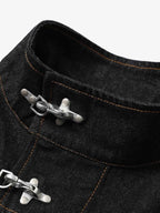 Stand Collar Clasp Detail Denim Jacket