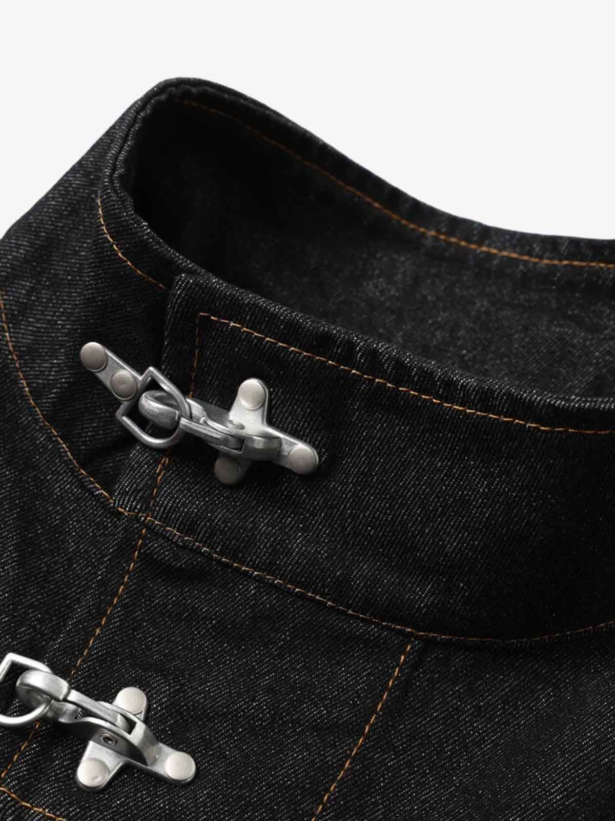 Stand Collar Clasp Detail Denim Jacket