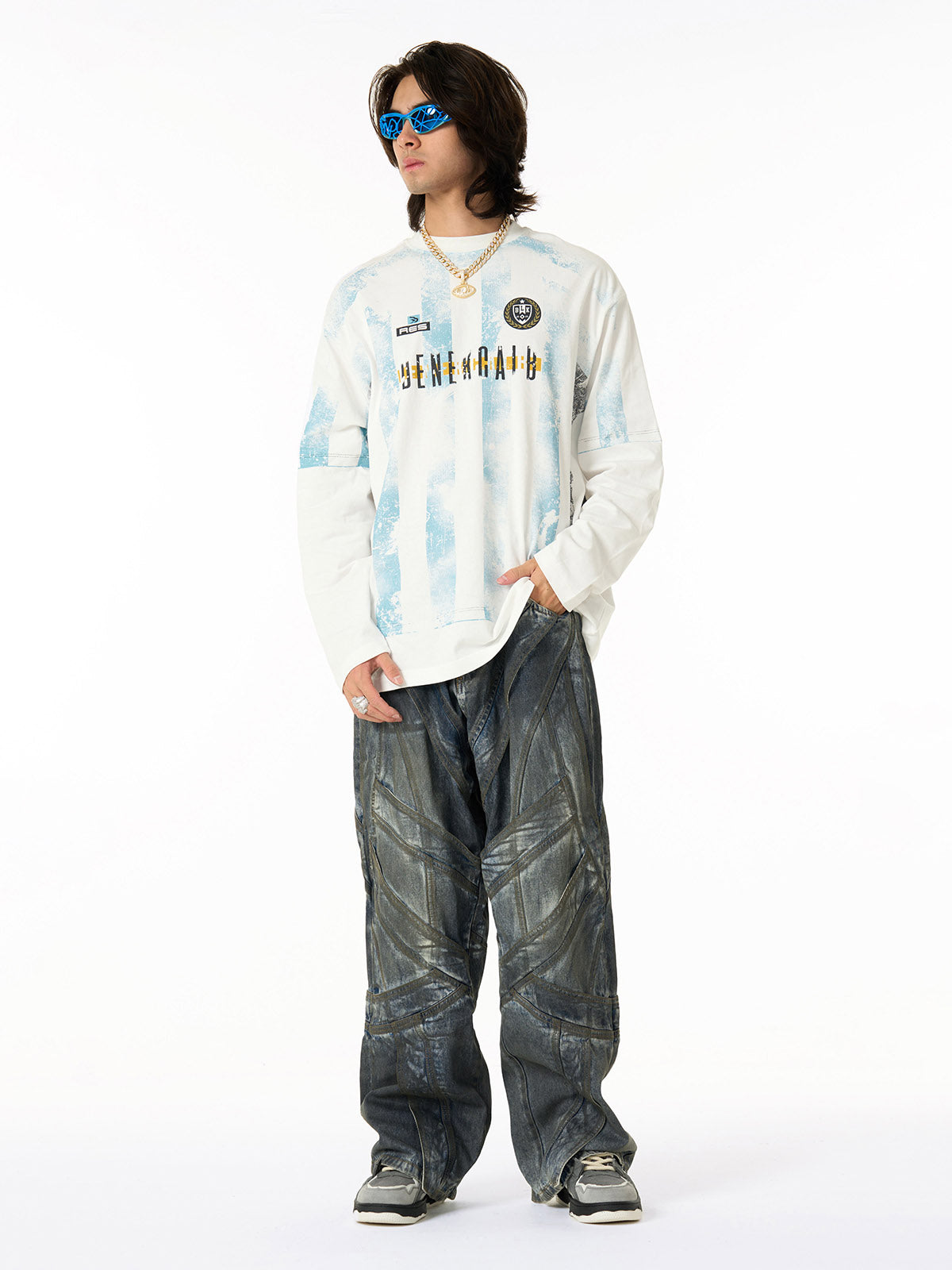 Vintage Washed Distressed Multi-Structure Patchwork Jeans