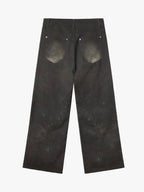 Washed Distressed Paint Effect Canvas Wide Leg Pants
