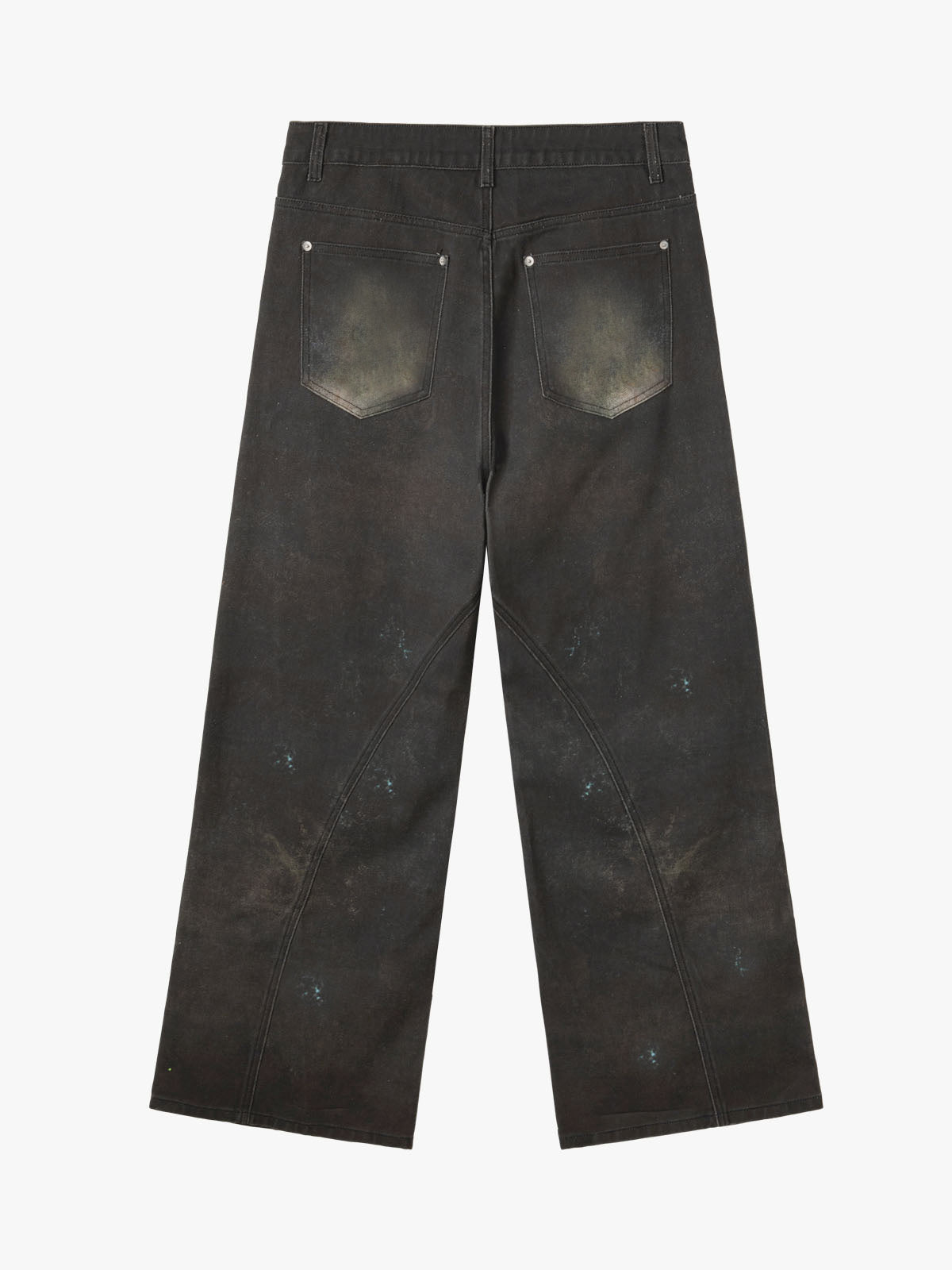 Washed Distressed Paint Effect Canvas Wide Leg Pants