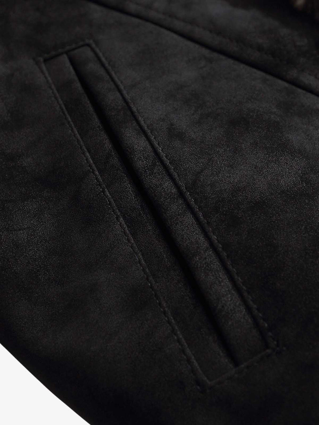 Retro Suede Texture Shearling Collar Fleece Bomber Jacket