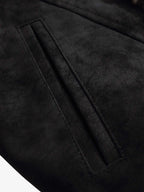 Retro Suede Texture Shearling Collar Fleece Bomber Jacket