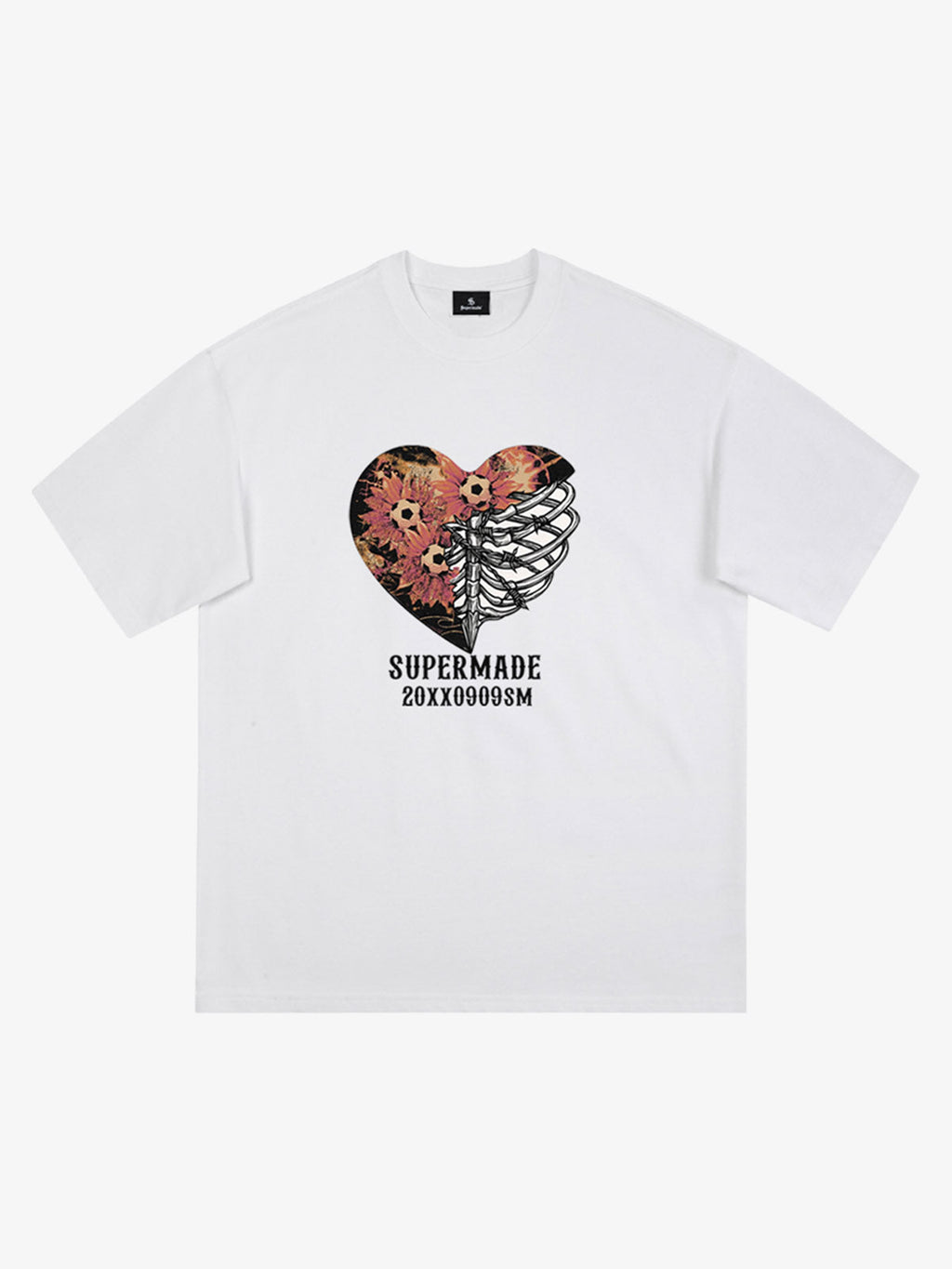 Floral Skeleton Heart Soccer Graphic T-Shirt