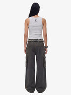 Washed Safety Pin Graphic Cargo Pants