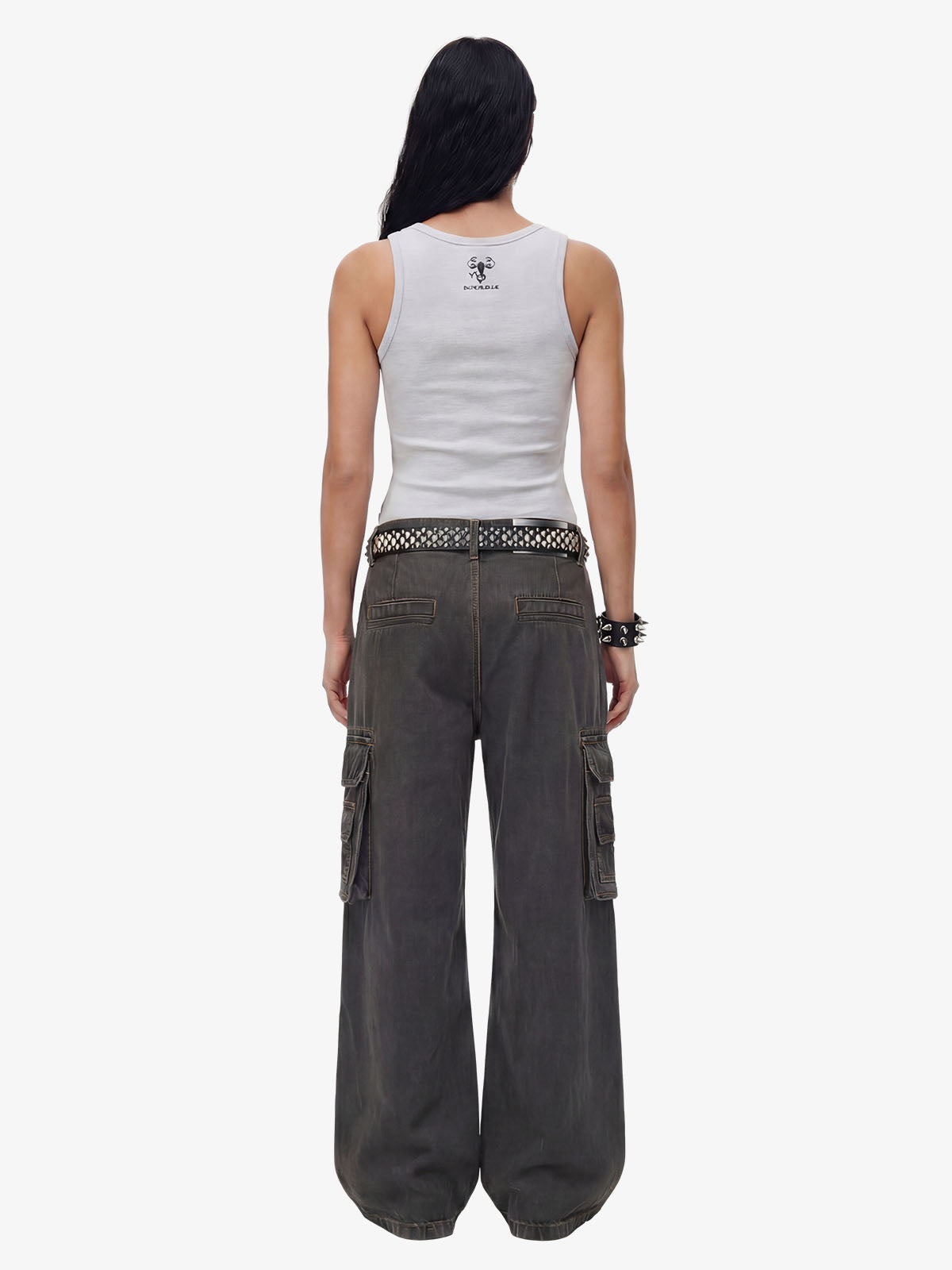 Washed Safety Pin Graphic Cargo Pants